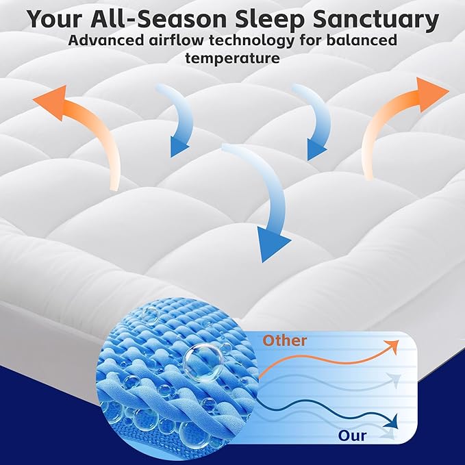Quilted Mattress Pad Pillow Top Mattress Cover Protector Cooling Soft for Breathable Padded Deep Pocket 8-21 Fitted Supportive(White,King Size)