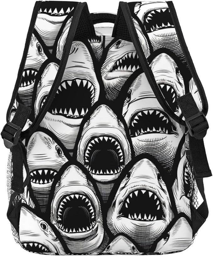 Lightweight Rucksacks for Camping Picnic Walking Cycling, Large Capacity Multipurpose Anti-Theft Carry On Bag, Animal Black And White Sharks Art Travel Hiking Camping Rucksack