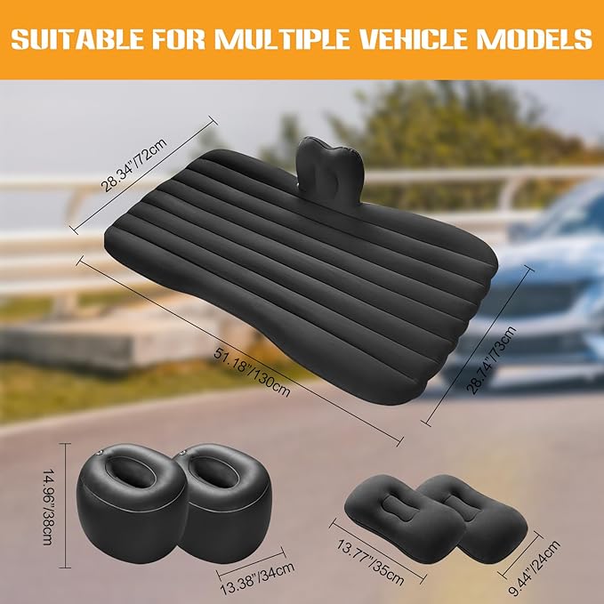 Ergocar Inflatable Mattress Camping Thickened Portable Travel Camping Flocking Bed Double-Layer Inflatable Valve Suitable for Suvs, Rear Seats, Automobiles
