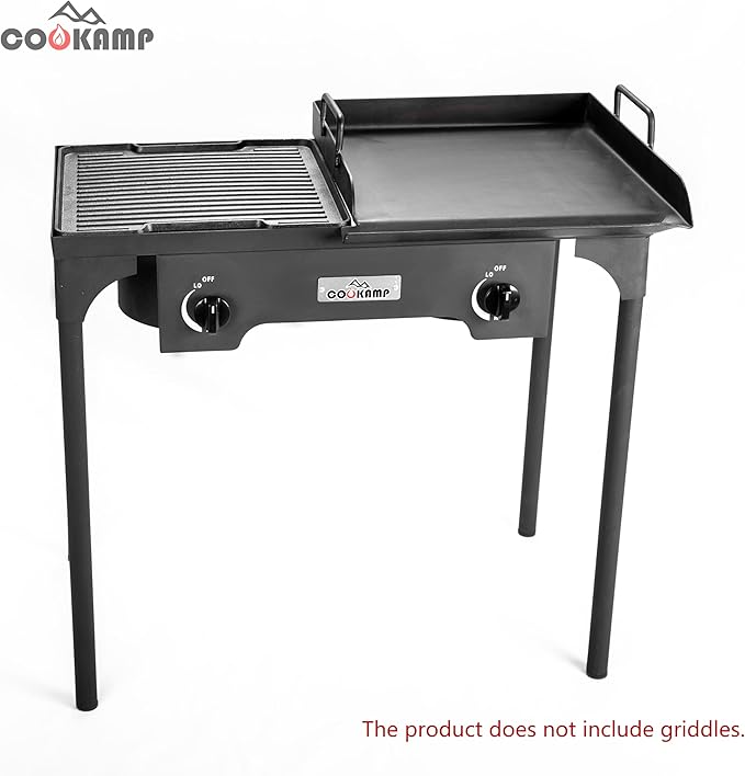 High Pressure Double Propane Burner Outdoor Camping Stove with 0-20 PSI Adjustable Regulator and Steel Braided Hose (Two Burner Stove)