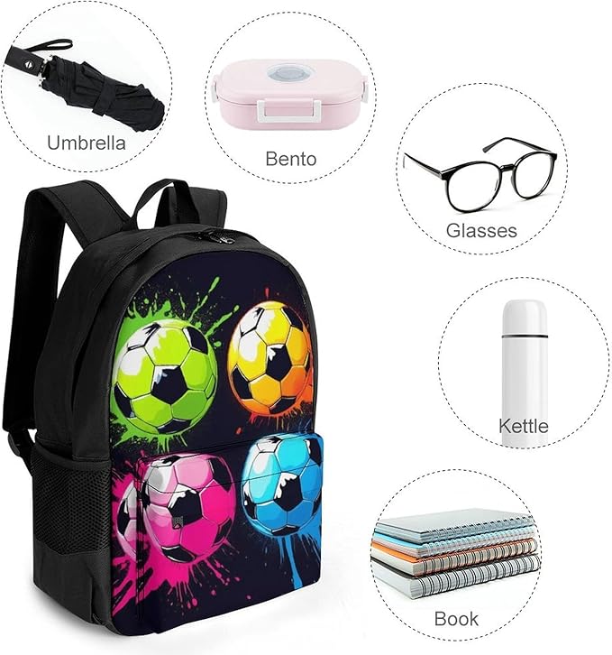 Rucksacks Lightweight Multipurpose Anti-Theft Colorful Paint Splash Ink Soccer Ball Football Black Shoulder Bag Large Capacity Business Computer Bag With Smooth Zippers