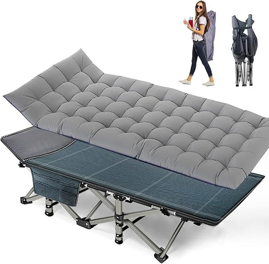 NAIZEA Folding Camping Cots for Adults, Portable Cot with Mattress Heavy Duty Outdoor Bed with Carry Bag 1200d Oxford Cloth Sleeping Cots for Camping Office Nap Home Guest Beach Travel