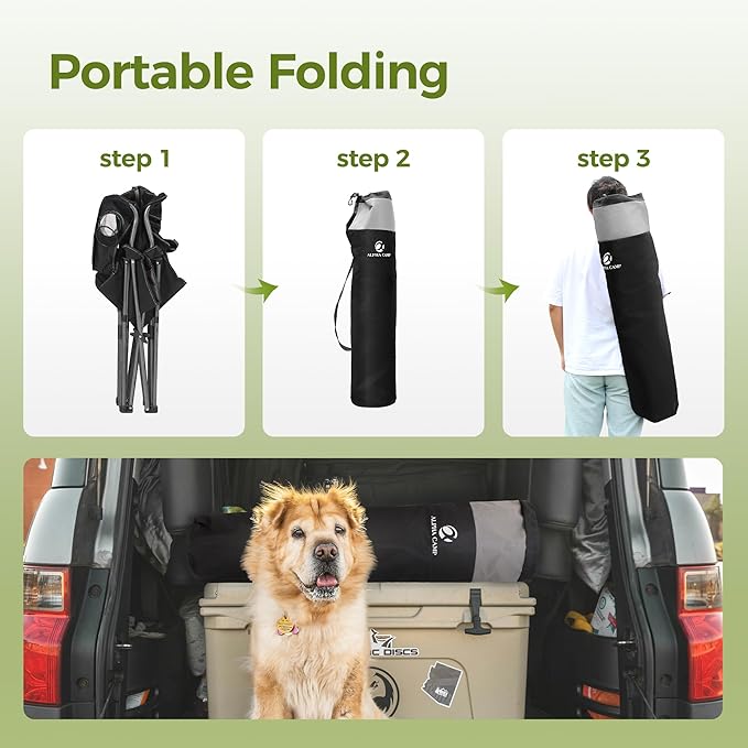 ALPHA CAMP Oversized Camping Chair Heavy Duty Lawn Chair with Cooler Bag Support 450 LBS Steel Frame Collapsible Padded Arm Quad Lumbar Back Folding Chair for Lawn Outdoor