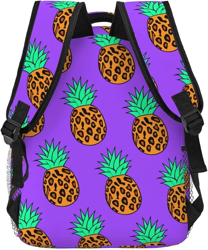 Lightweight Rucksacks for Camping Picnic Walking Cycling, Large Capacity Multipurpose Anti-Theft Carry On Bag, Leopard Pineapple Purple Pattern Travel Hiking Camping Rucksack