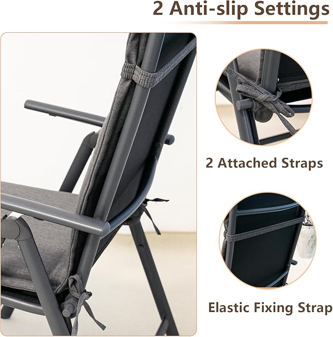 C-Hopetree Indoor High Back Rocking Chair Cushions for Glider and Swivel Rocker, Outdoor Replacement Highback Dining Seat Pads with Back Elastic and Ties, 18" x 42" x 1.5", Dark Grey, Set of 2
