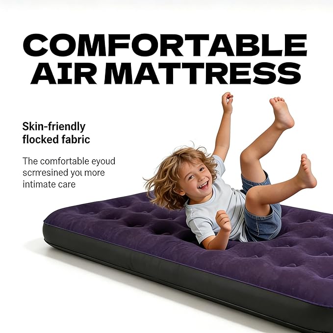 Twin Size Air Mattress - Portable Foldable Comfortable Inflatable Airbed Lightweight Bed for Camping, Home and Travel Pad - Easy to Set Up - Ideal for Kids, Adults, and Guests