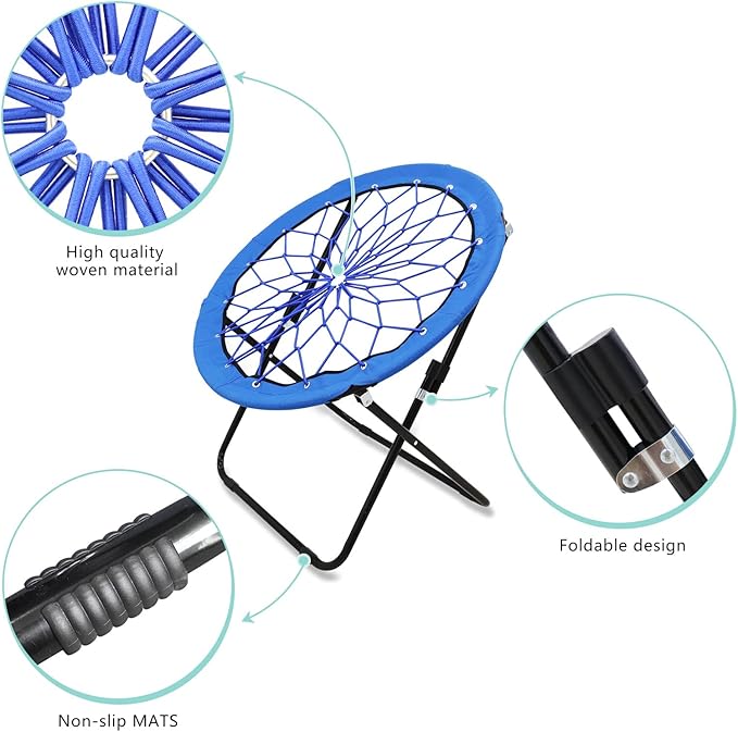 Bungee Chair Portable Foldable, Dish Chair Bunjo Game Chair for Outdoor and Indoor and Camping and BBQ (Royal Blue)