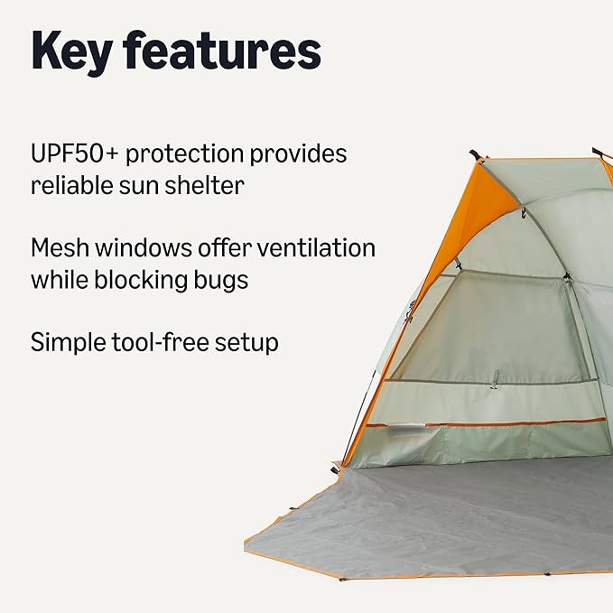 Amazon Basics Camping Sun Shelters, Screened Tent with Mesh Windows, UPF50+ Protection, Gray and Orange, 91.93 x 108.66 x 50.39 inches (LxWxH)