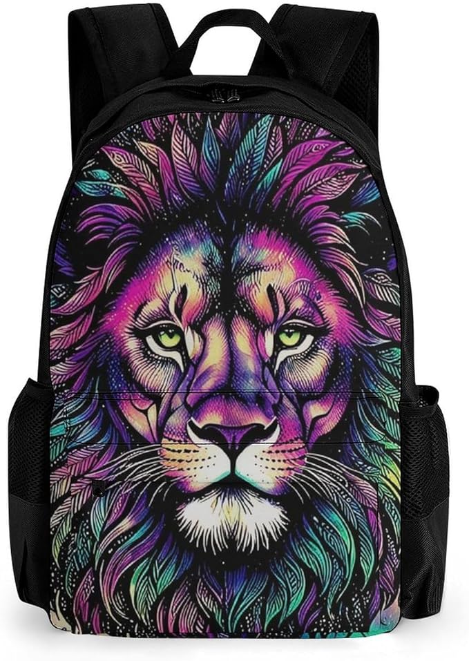 Supdreamc Polyester Daypack Bookbag for Gym Business Bicycle, Large Capacity Multipurpose Anti-Theft Carry On Bag, Colorful Lion Galaxy Art Travel Hiking Daypack