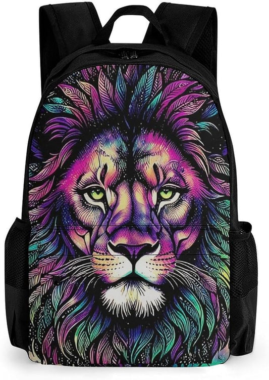Supdreamc Polyester Daypack Bookbag for Gym Business Bicycle, Large Capacity Multipurpose Anti-Theft Carry On Bag, Colorful Lion Galaxy Art Travel Hiking Daypack