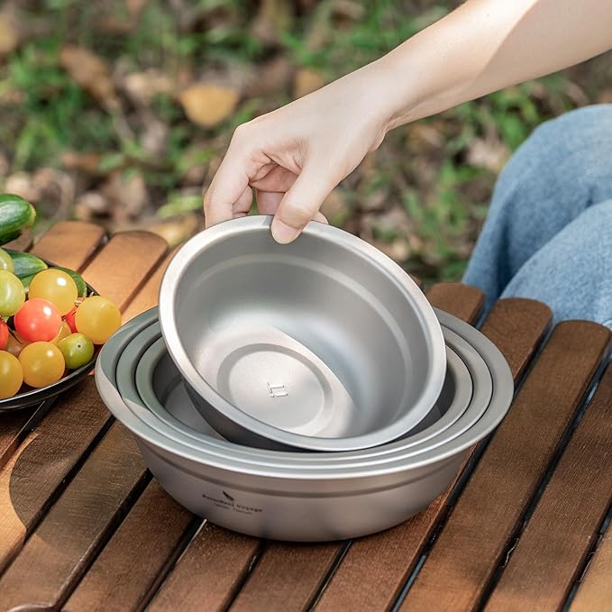 Boundless Voyage Titanium Camping Plate Bowl Set Rice Soup Salad Stackable Serving Bowls Ultralight Dinnerware Set Dishwasher Safe Ti1148t