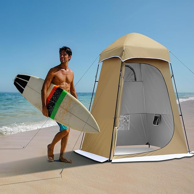 Camping Shower Tent, 7.9 FT Extra Tall Oversize Privacy Tent, Portable Outdoor Bathroom Toilet Tent with Floor, Easy Set Up Privacy Shelter for Dressing, Hiking, Fishing, UPF50+