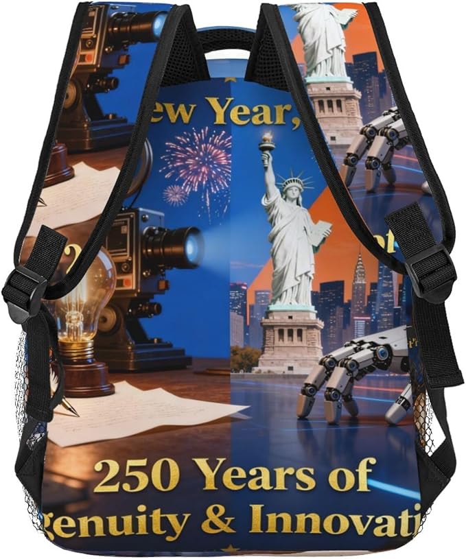 Men Women Lightweight America 250th Anniversary USA Patriotic Freedom Art Daypack Bookbag Big Capacity Carry On Bag With Side Pockets for Camping Travel Bicycle