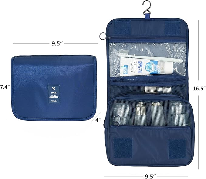Trawila Travel Hanging Toiletry Bag Cosmetic Bag Makeup Organizers for Men & Women with Sturdy Hook (Dark blue)