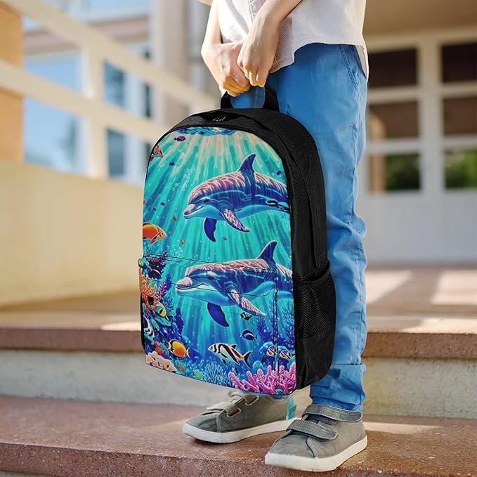 Supdreamc Rucksacks Lightweight Multipurpose Anti-Theft Dolphins Sea Water Life Underwater Beautiful Sea World Shoulder Bag Large Capacity Business Computer Bag With Smooth Zippers
