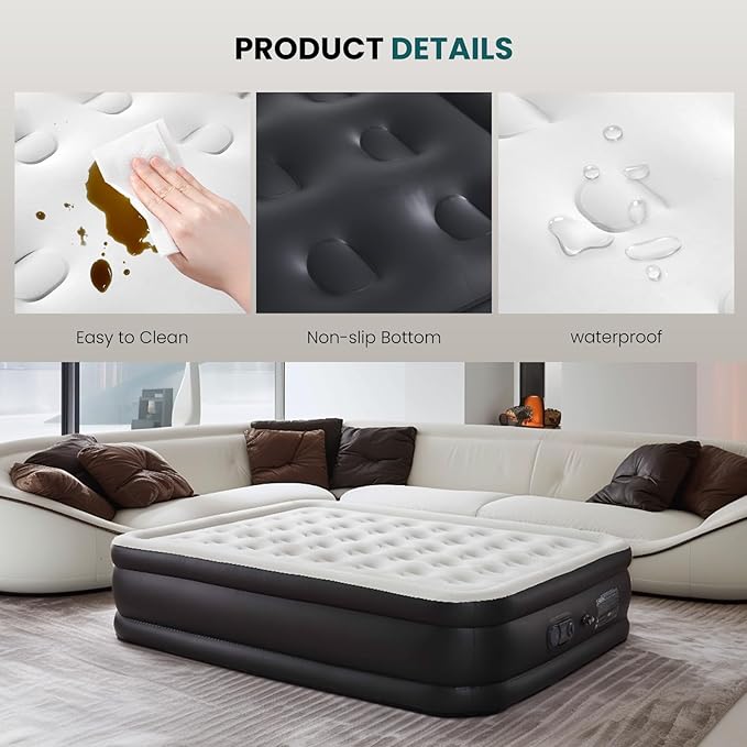 NEWBULIG 18 Inch Queen Air Mattress with Built-in High Capacity Pump - Inflatable Air Bed for Home, Camping & Guest, Double Height, Non-Slip Bottom, Portable Blow Up Mattress 660 lbs Weight Capacity
