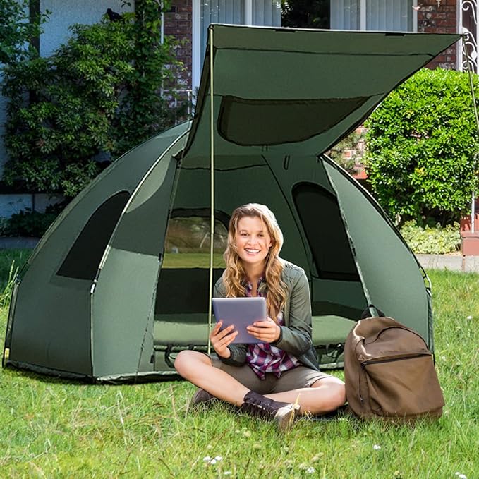 Moccha Folding Camping Tent Cot with Sleeping Bag and Air Mattress, Elevated Camping Tent with Carry Bag for Outdoor Activity, Hiking, Picnic (1-Person)