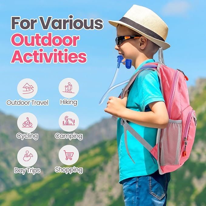2 Pcs Kids Hydration Backpack with 1.5L Water Bladder Lightweight Kids Hiking Backpack Water Rucksack for Boys Girls Climbing Running