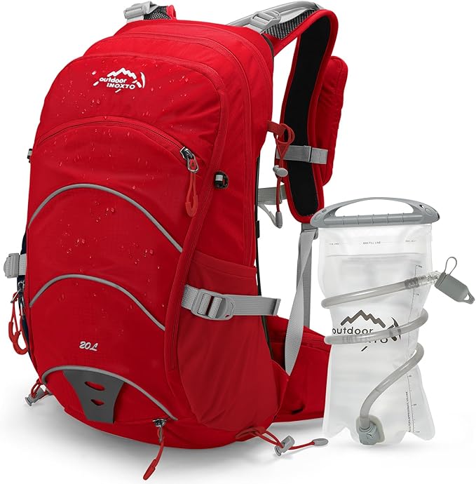 IX INOXTO 20L Hydration Backpack, Waterproof Hiking Internal Frame Backpacks with 2L Hydration Water Bladder and Rain Cover for Men, Lightweight Travel Daypack for Cycling,Camping,Ski (red)