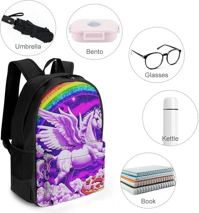 Supdreamc Rucksack Anti-Theft Multipurpose Large Capacity Carry On Bag, Rainbow Unicorn Random Space Galaxy Donuts Travel Hiking Bag Day Pack With Side Pockets