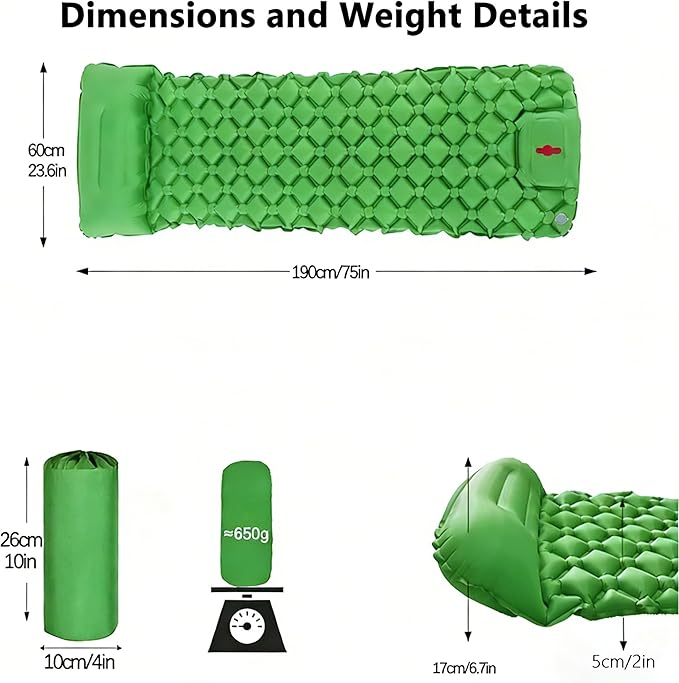 SNZ Camping Sleeping Pad, Ultralight Camping Mat with Pillow, Built-in Foot Pump Inflatable Sleeping Pads Compact for Backpacking, Tent, Travel, Outdoor Activities (Single)