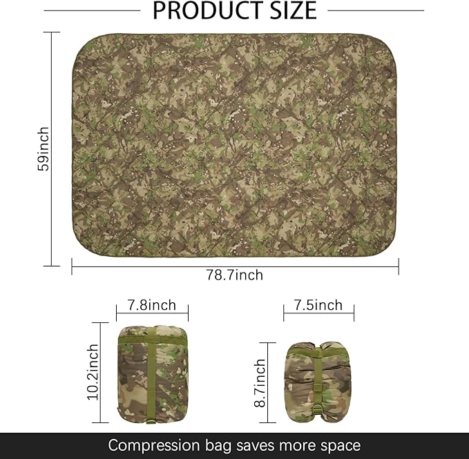 LOOGU Camo Blanket Waterproof Insulation Poncho Liner for Outdoor Camping, Hiking, Hunting, Survival, Backpacking, Picnicking