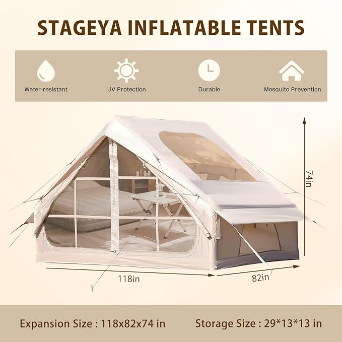 Inflatable Tents for Camping, Easy to Install Blow Up Tent with Air Pump, Waterproof and Windproof 300D Oxford Cloth Air Tents with Tear Resistant Mesh Zipper Adult 5-8 Person
