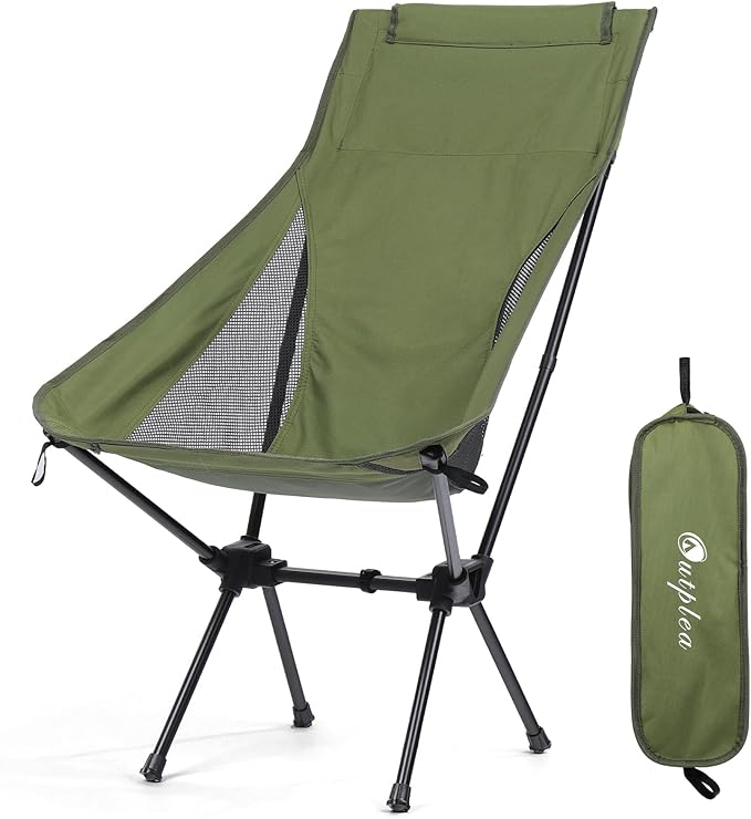 High Back Beach Chair for Adults, Lightweight Compact Backpacking Camp Chair for Outdoor, Green