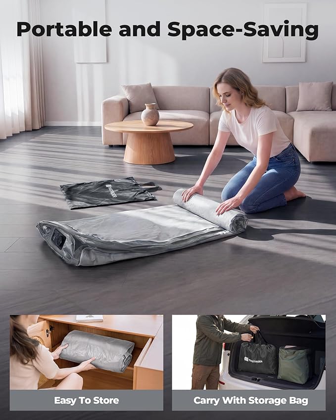 Air Mattress Full with Built in Pump,18'' Raised Inflatable Blow Up Air Bed, 3 Mins Quick Self-Inflation/Deflation Inflatable Bed for Guests & Home, Outdoor Camping and Travel (Gray)