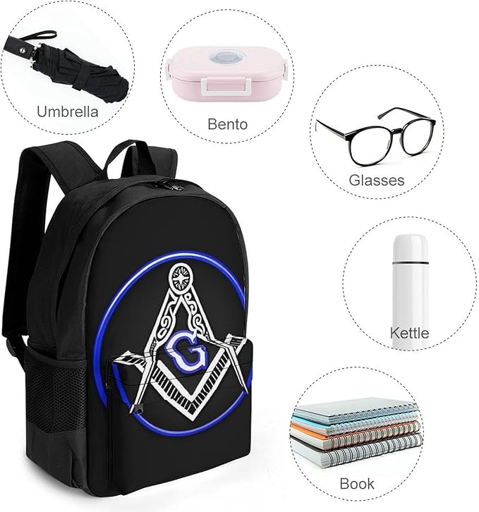 Supdreamc Daypack Bookbag Multipurpose Anti-Theft Big Capacity Carry On Bag, Masonic Faith Hope And Charity Freemason Logo Travel Hiking Camping Rucksack With Padded Straps