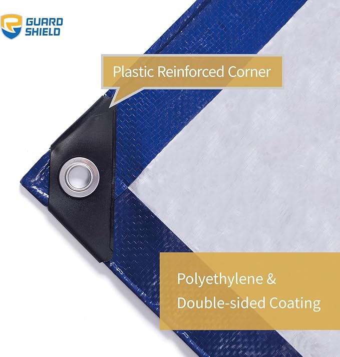 GUARD SHIELD Tarp 10x12 Feet Waterproof Blue/Silver Tarps 8Mil Multi Purpose UV Resistant Cover for Outdoor,Camping,Tent,Boats