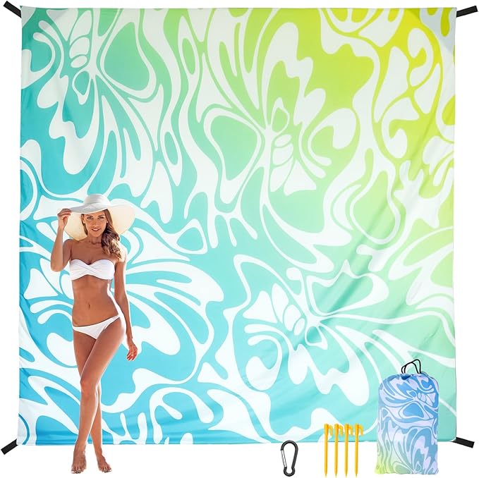 Beach Blanket, Sandproof Beach Mat, Waterproof Quick Drying Lightweight Outdoor Aztec Picnic Mat 79" X 83"/120"x108" for 2-8 Adults for Travel, Camping, Hiking