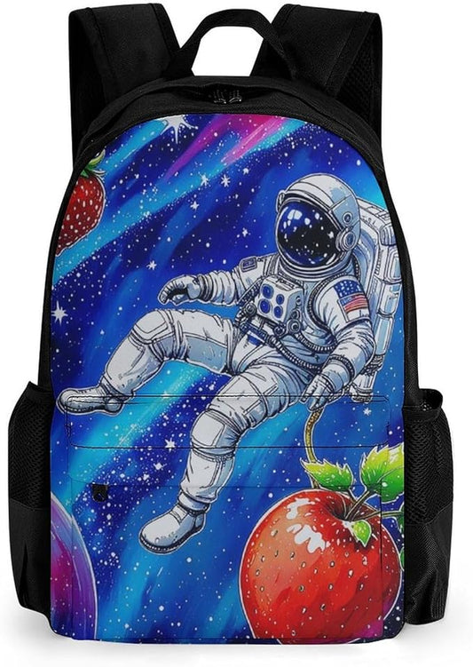 Supdreamc Daypack Backpack Anti-Theft Multipurpose Large Capacity Carry On Bag, Space Astronaut Galaxy Strawberry Art Traveling Camping Backpack With Side Pockets