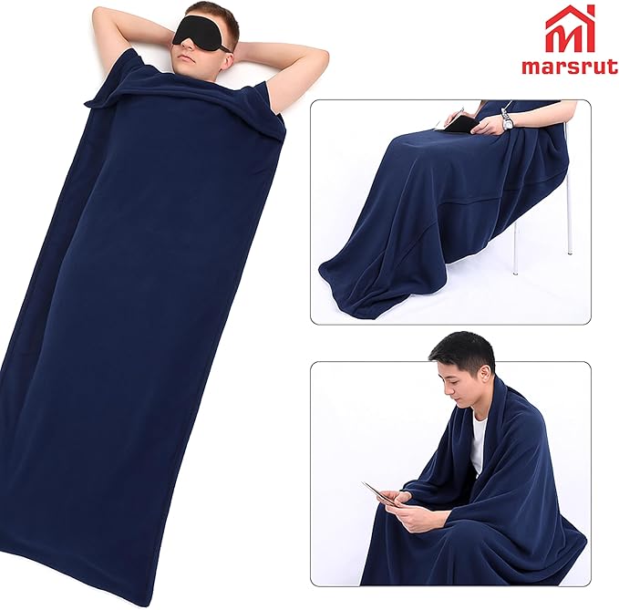 Fleece Sleeping Bag Liner for Cold Weather, 75 x 31 In, Insert Liner for Travel Sheet Sleep Sack with Zipper, Thin Camping Pad, Warmth Lightweight Thermal Blanket for Winter Outdoor Adults Unisex Blue