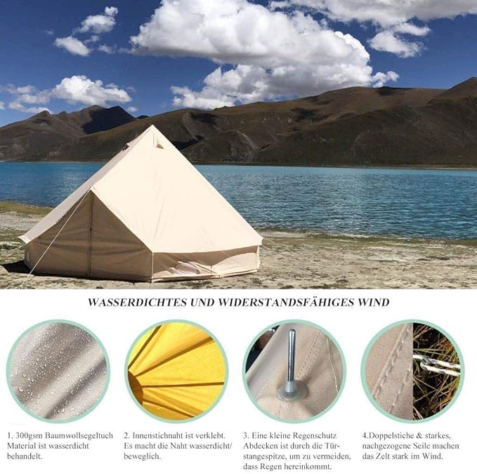 INTSUPERMAI Bell Tent 16.4ft (5m) Canvas Tent 4-Season Yurt Tents Oxford Canvas Bell Yurt Tents for Family Glamping Outdoor Hunting