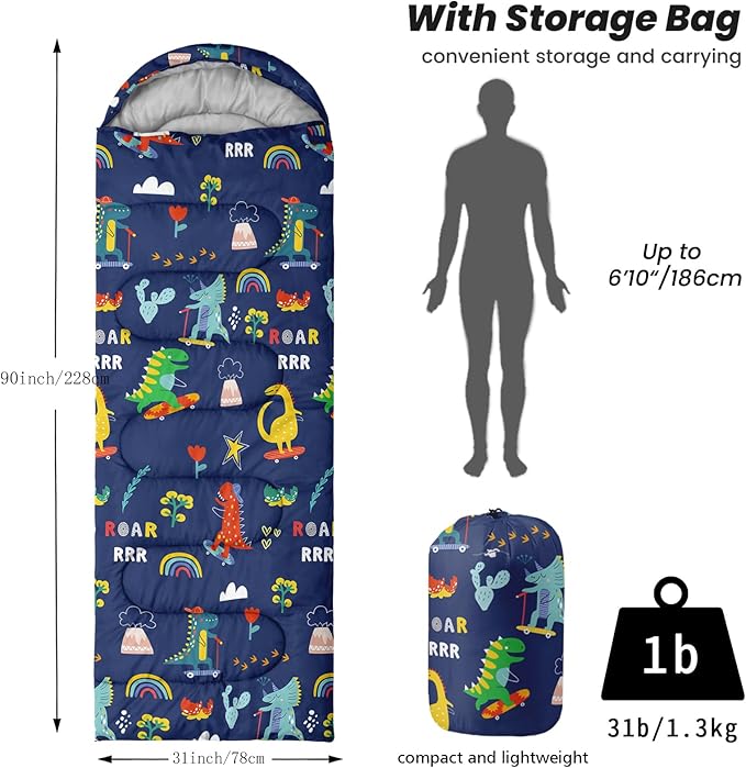 Sleeping Bags for Adults Youth Kids,3D Printing Camping Sleeping Bag for Girls Boys Lightweight Waterproof Cold/Warm Weather Sleeping Bag for 3 Seasons