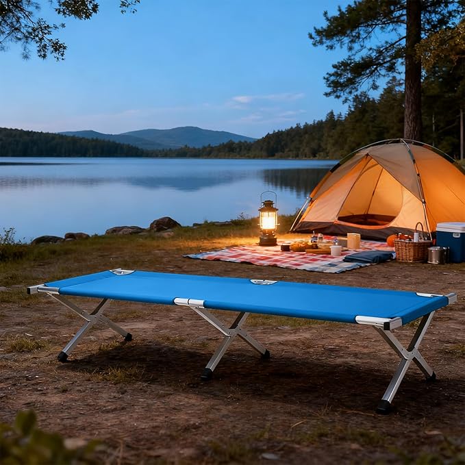 HOMSUPPLIE'S Folding Camping Cot,Outdoor Portable Camp Bed, Sleeping Cots with Carry Bag (Blue)