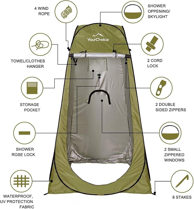 Your Choice Pop Up Privacy Shower Tent - Portable Changing Tent for Camping, Beach & Hiking - 6.2FT Lightweight with Carry Bag, Quick Setup & Full Coverage