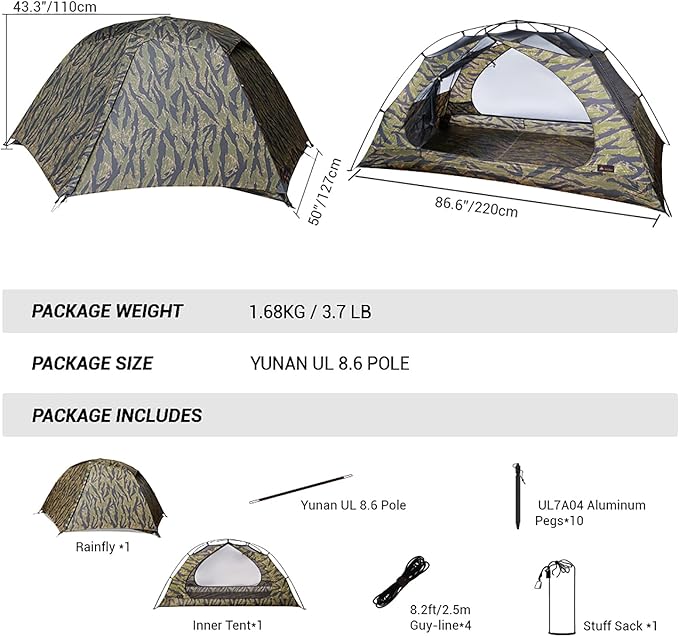 Camping Tent CAMO Backpacking Tent, Scout Portable Ultralight 3 Season Tent Waterproof for 2 Person Hiking, Mountaineering, Trekking
