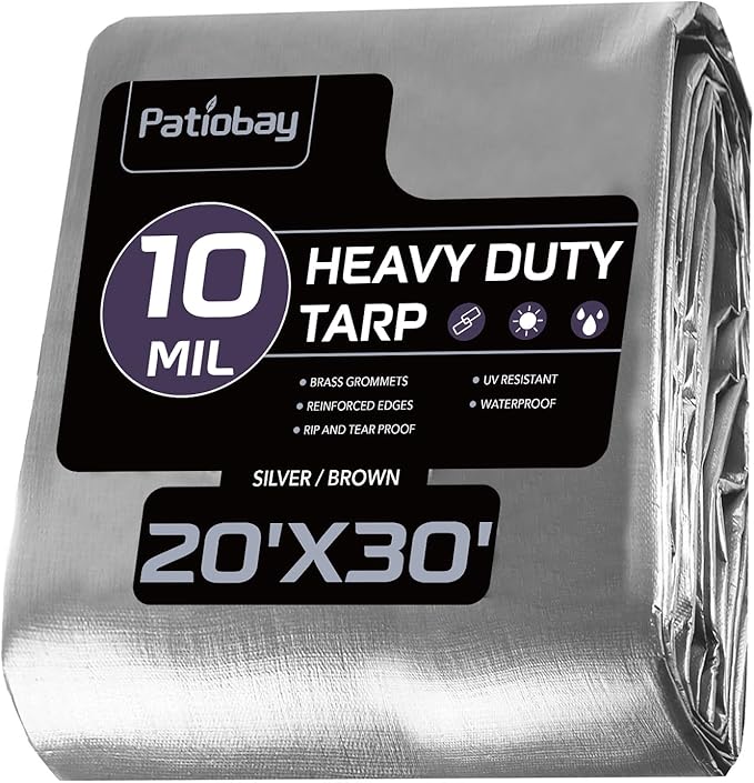 Tarp 20x30 Feet, 10 Mil Large Waterproof Tarps Heavy Duty with Grommets Every 23.6", Thick Plastic Tarp, UV Resistant Tear&Fade Resistant, Reinforced Edges for Outdoor Pool Camp Tent