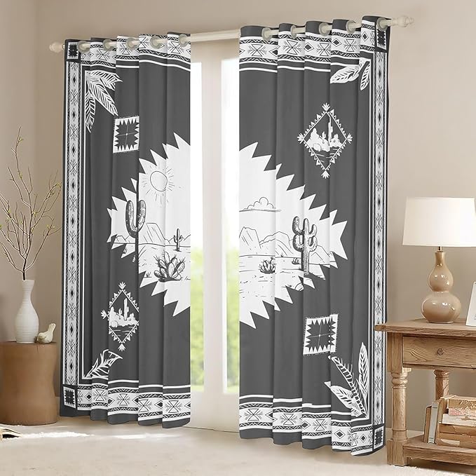 Manfei Western Cowboy Blackout Curtains Wild West Desert Cactus Window Drapes,Rustic Farmhouse Aztec Window Treatments,Kids Boys Girls Room Decor,Grommet Top 2 Panel Set Bedroom Curtains, 42Wx90L inch