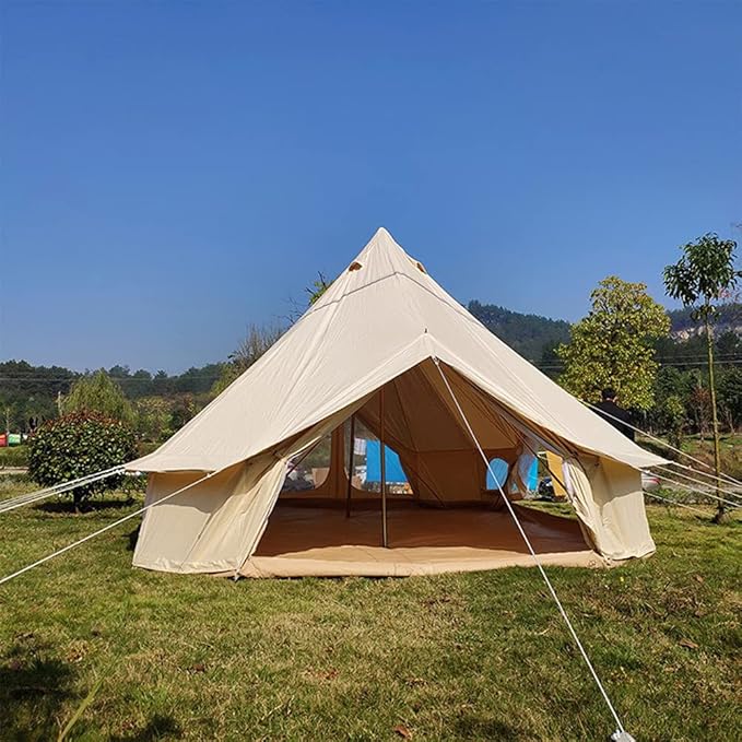 GeRRiT Bell Tent Canvas Waterproof Mongolian Yurt Tent Double Layers Teepee Tent Outdoor Camping Family Tent Pyramids Indian Tent 4-Season Beautiful Scenery