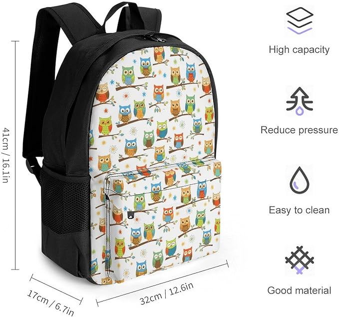 Polyester Daypack Backpack for Trekking Picnic Walking Cycling, Large Capacity Anti-Theft Multipurpose Shoulder Bag, Cute Lovely Owl Patterns Casual Daypack