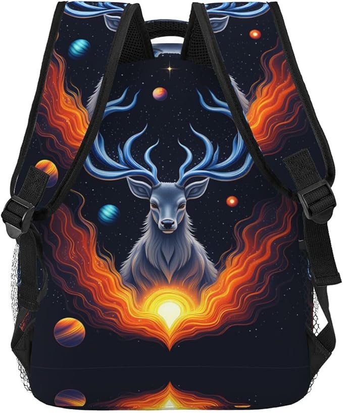 Casual Daypack Multipurpose Anti-Theft Large Capacity Carry On Bag, Space Galaxy Elk Art Casual Daypack Climbing Shoulder Bag With Padded Straps