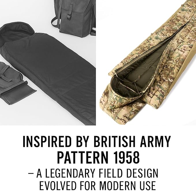 MT British Army Pattern 1958 Style Sleeping Bag – Military Tactical Roll-up Sleep System with Compression Sack, Waterproof & Warm, Outdoor Survival Gear Multi-Terrain
