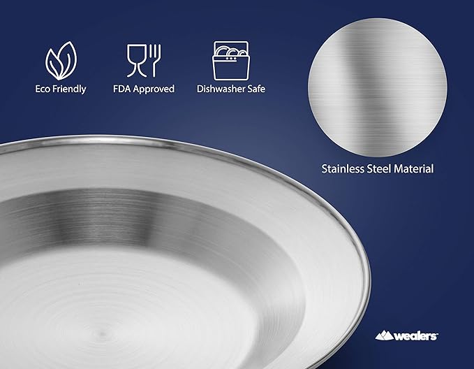 Wealers Unique Complete Messware Kit Polished Stainless Steel Dishes Set| Tableware| Dinnerware| Camping| Buffet| Includes - Cups | Plates| Bowls| Cutlery| Comes in Mesh Bags (4 Person Set)