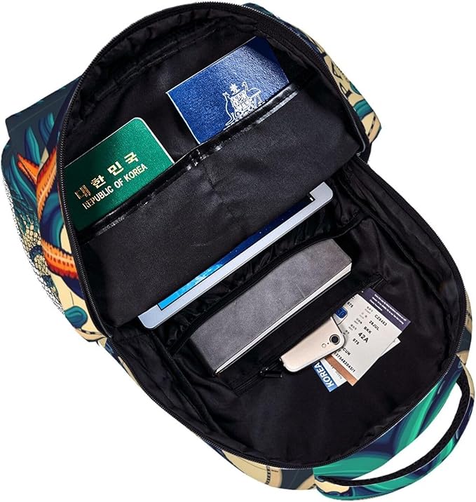 Daypack Polyester Anti-Theft Multipurpose Retro Octopus Art Bookbag Big Capacity Gym Outdoor Hiking Backpack With Adjustable Shoulder Straps