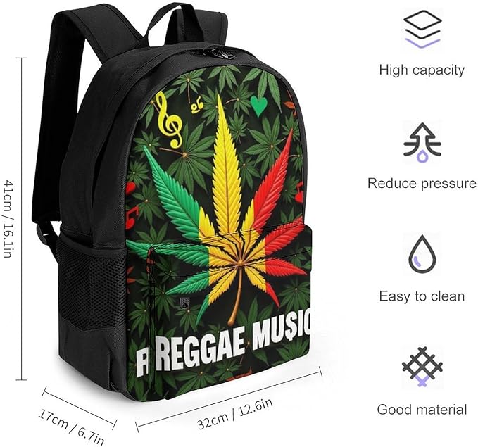 Lightweight Rucksacks for Climbing Outdoors Walking Cycling, Large Capacity Anti-Theft Multipurpose Carry On Bag, Rasta Flag Weedleaf Leaf Leaves Reggae Music Camping Outdoor Backpack