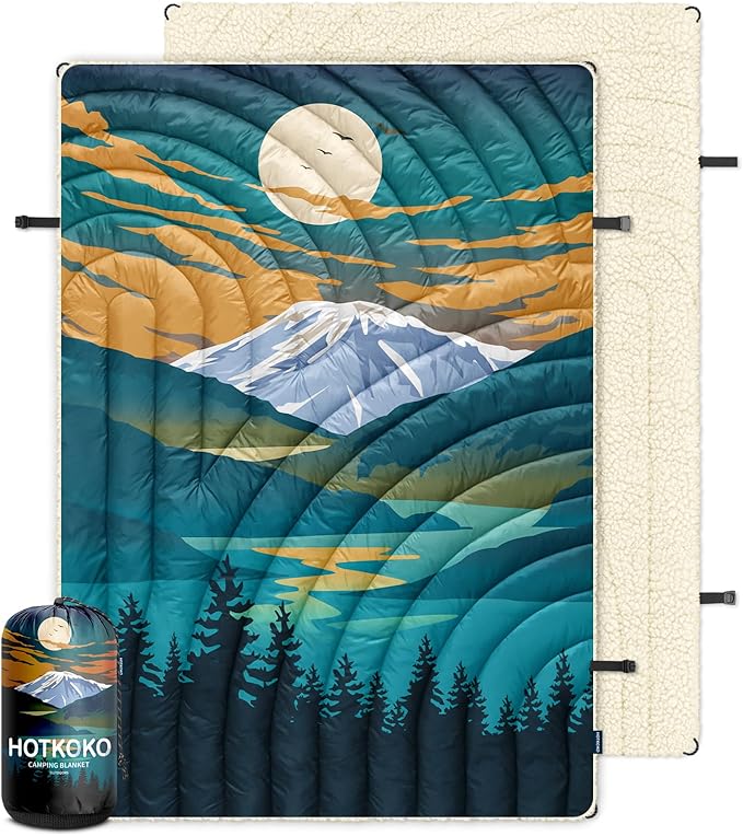 Outdoor Camping Blanket,Warm Thick Camp Blankets with Sherpa Lining Soft Fleece Camping Blanket Puffy Camping Quilt for Cold Weather Traveling, Stadium, Hiking, Picnics