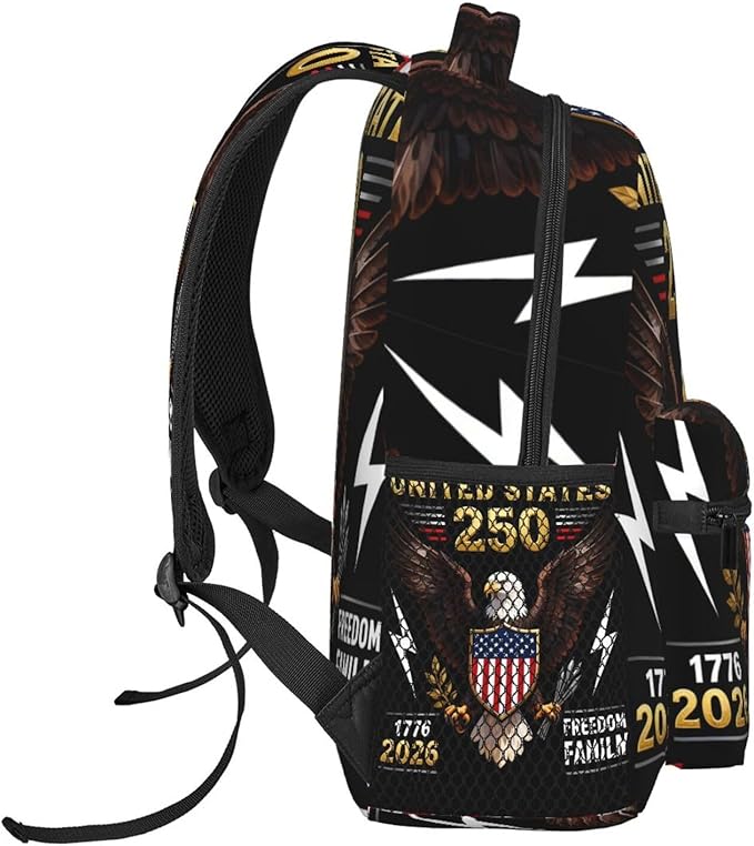 Men Women Lightweight USA 250th Anniversary America Patriotic Art Backpack Large Capacity Carry On Bag With Padded Straps for Sports Work Walking Cycling